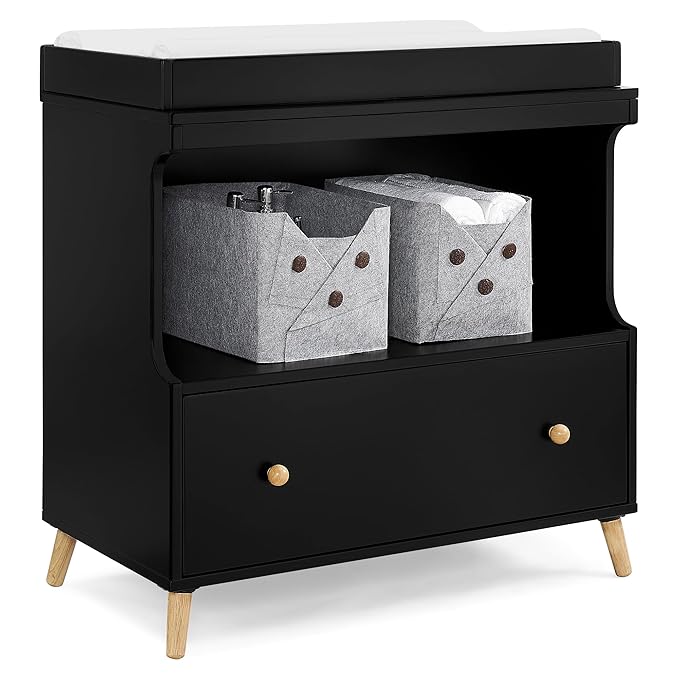 Delta Children Essex Convertible Changing Table with Drawer, Ebony/Natural