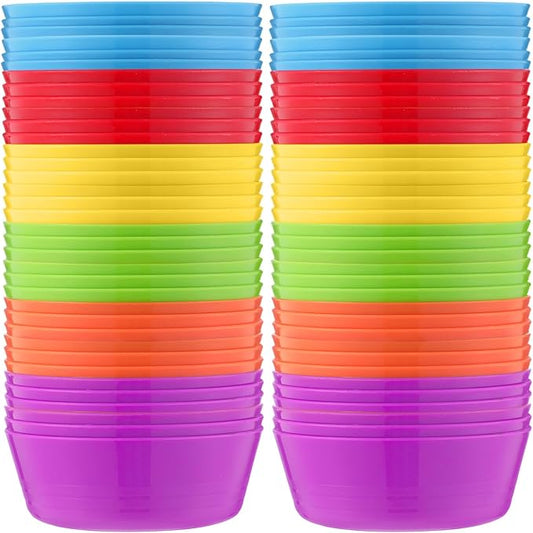 Foaincore Kids Plastic Bowls 10 oz Cereal Snack Microwave Dishwasher Safe Toddler Bowls Kids Colorful Snack Children Salad Dessert Soup Supplies(72 Pcs)