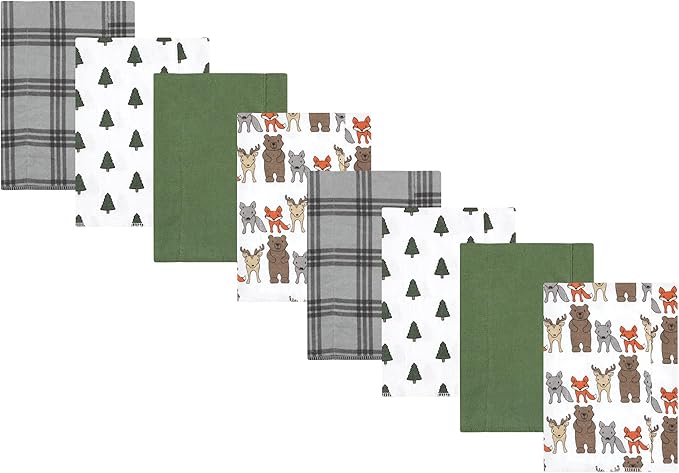 Hudson Baby Cotton Poly Flannel Burp Cloths Multipack, Wild Forest 8-Pack, One Size