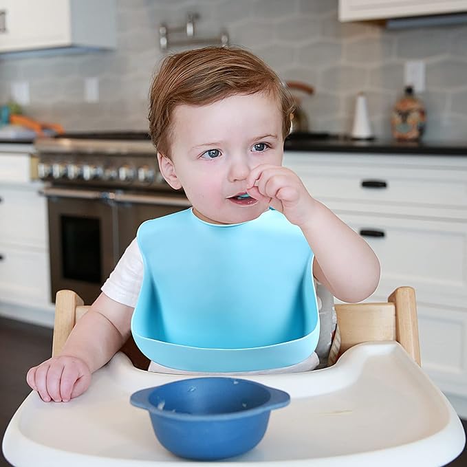 Eascrozn Silicone Bibs for Babies Toddler Set of 3, BPA Free, Soft Adjustable Waterproof Bibs for Feeding Essentials