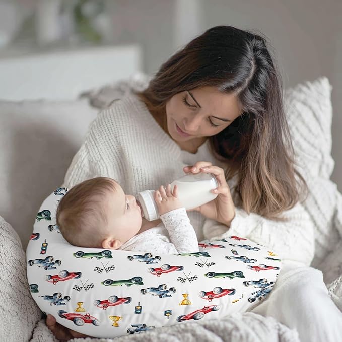 Cute Race Trophy Flag Traffic Light Nursing Pillow Cover Stretchy and Soft for Baby Girls Boys Transportation Vehicles Nursing Cover for Breastfeeding for Newborn Infant