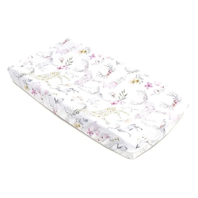 Oilo Changing Pad Cover, Breathable Organic Cotton Fitted Jersey, 300 Thread Count, Machine Washable, Fits Standard Changing Pads (32" x 16"), Girl, Boy, & Neutral Nursery Design, Fawn
