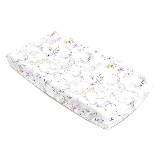 Oilo Changing Pad Cover, Breathable Organic Cotton Fitted Jersey, 300 Thread Count, Machine Washable, Fits Standard Changing Pads (32" x 16"), Girl, Boy, & Neutral Nursery Design, Fawn