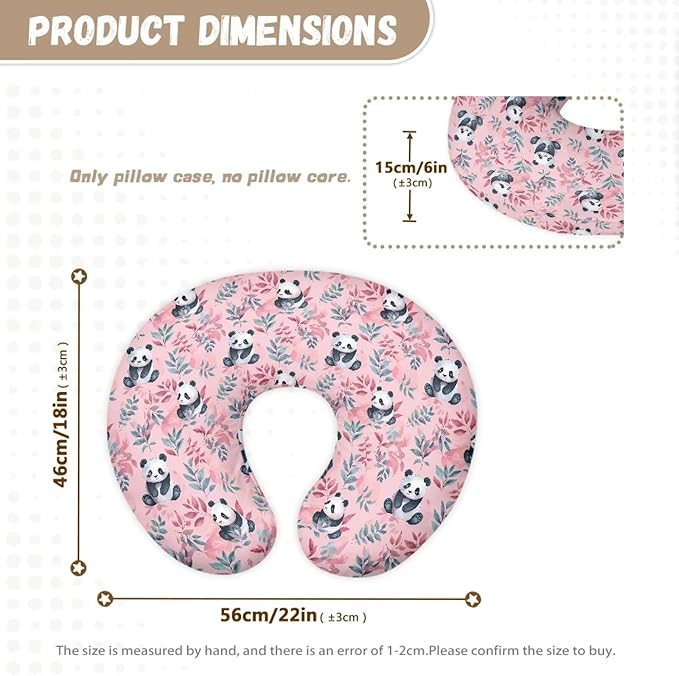 Panda Nursing Pillow Covers with Love Heart Printed for Newborn Breastfeeding Pillow Slipcover for Nursing Pillow U-Shaped Soft and Skin-Friendly Hidden Zipper Design