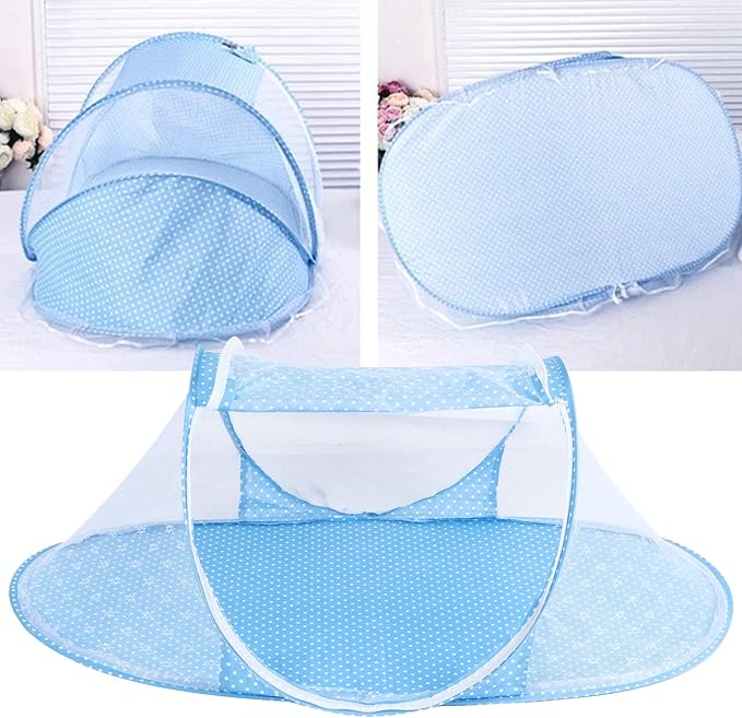 Portable Baby Mosquito Net, Folding Travel Crib Tent With Zipper Closure - Instant Pop Up Bed With Breathable Pad
