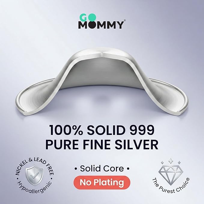 Go Mommy 999 Pure Solid Silver Nursing Cups — Nipple Covers for Breastfeeding, Nipple Shields for Nursing Newborn, Nickel-Free Breastfeeding Essentials, Regular Size