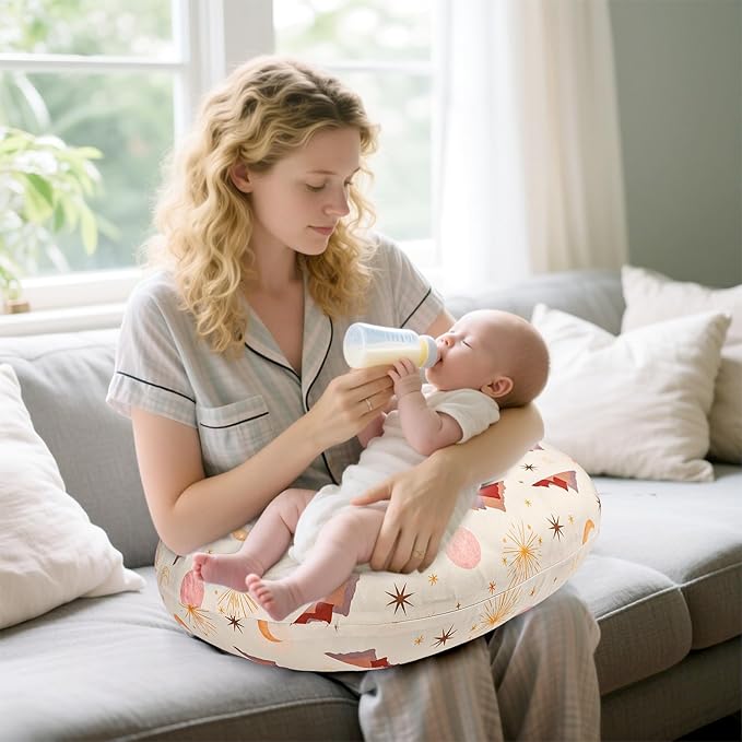 Nursing Pillow Cover 2 Pack, Stretchy Nursing Covers for Breastfeeding Pillows, Soft Nursing Pillowcase for Baby Girls Boys, Removable Slipcover for Infant Newborn, Moon(Only Cover)