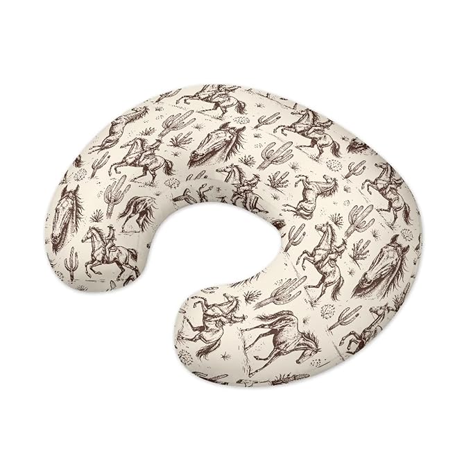 Jeiento Cartoon Western Cowboy Horse Nursing Pillow Cover for Mom Soft Comfortable Breastfeeding Feeding Pillow Slipcover for Newborn,Zipper U-Shape Pillowcase Decor