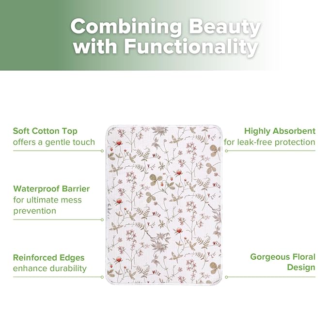 haakaa Waterproof Changing Pad Liners, 100% Cotton, Soft & Breathable (1pc, 19.5" x 27.5" Vintage Garden)
