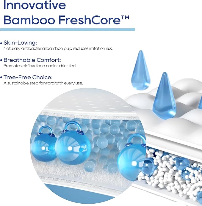 ECO BOOM Air Diapers, Tree-Free & Gentle for Sensitive Skin, Ultra Soft & Breathable, Reliable Overnight Protection, Size 1, Up to 10 lbs