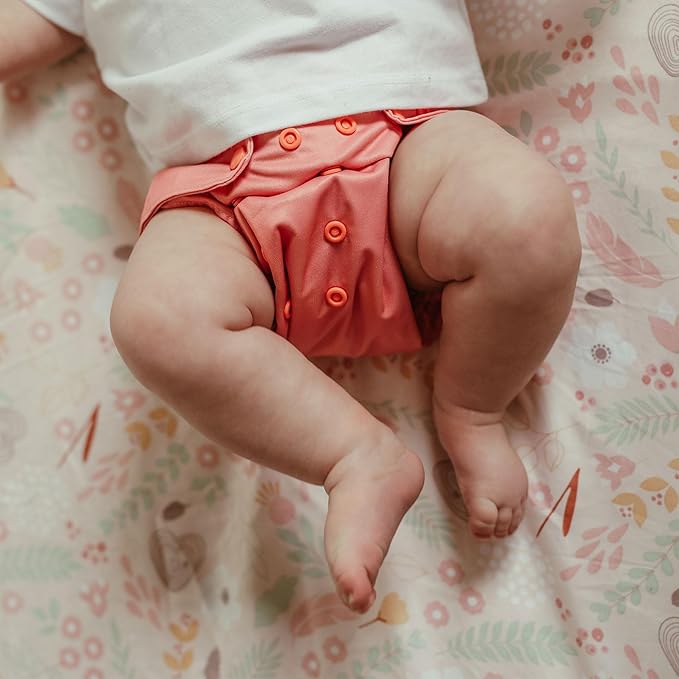 Kinder Cloth Diapers Reusable Baby Diapers Pocket Style Athletic Wicking Jersey, Bamboo Viscose Inserts, Wet Bag, Newborn to Potty Training 7-60lbs, One Size (Garden Party, 5 Pack, with Inserts)