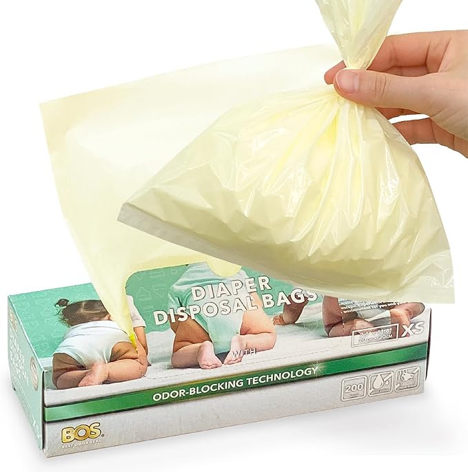 BOS Odor-Sealing Dirty Diaper Trash Bags - Disposable Bags - Scent & Smell Free - 200 Count - X-Small