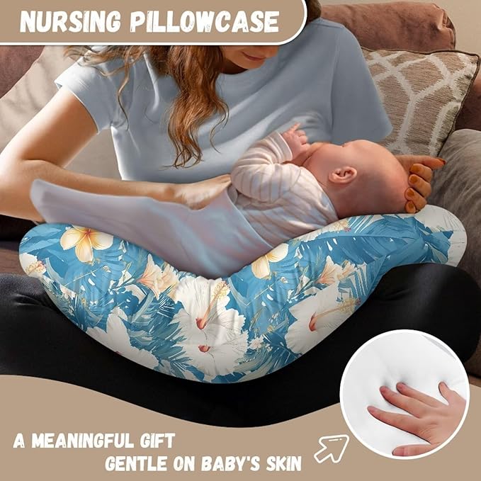 Hibiscus Flower Soft Nursing Pillow Cover Hawaii Style Tropical Floral Fits The Original Support Pillow for Breastfeeding and Bottle Feeding Blue Machine Washable