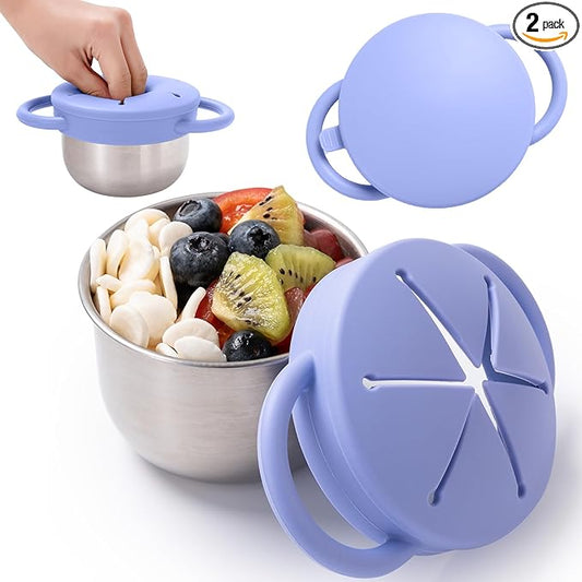 Bufilea 1 Pack Snack Containers for Toddlers, Stainless Steel Toddler Snack Cups with Silicone Food Catcher & Lids,Snack Cups for toddlers Spill Proof