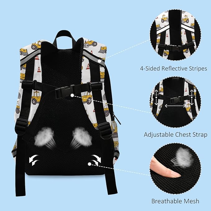 Toddlers Backpack Kids Truck Childish Bookbag for Boys Girls 3-6 Years Preschool Kindergarten Cute Mini Bags with Safety Leash Daypack