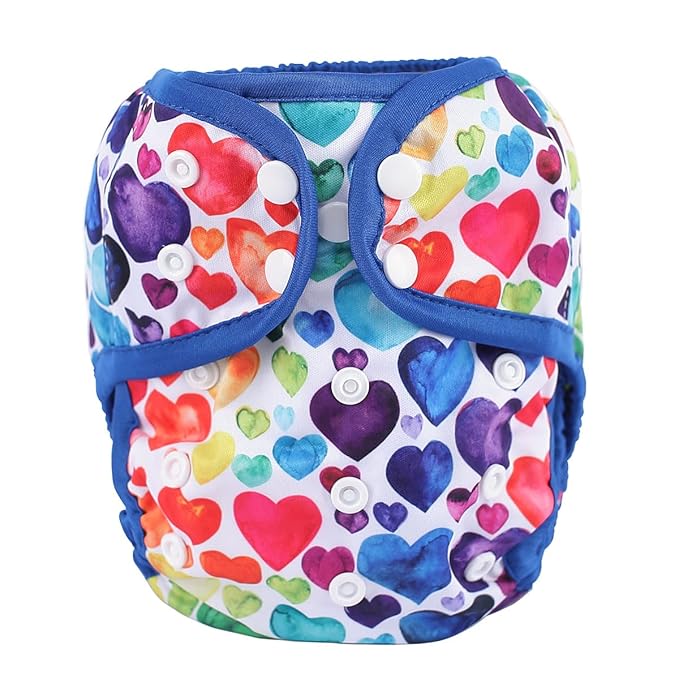 Baby Diaper Cover Nappy One Size 8lbs to 36lbs (Rainbow Hearts)