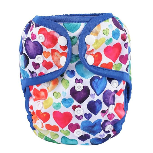 Baby Diaper Cover Nappy One Size 8lbs to 36lbs (Colorful Hearts)