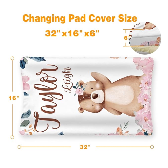 Custom Changing Pad Cover Set - Jersey Knit Comfy CozyUltra Soft Unisex Diaper Changing Table Covers with Personalized Name for Baby Boys Girls - Waterproof Ultra Soft 4 Pcs Set Style16