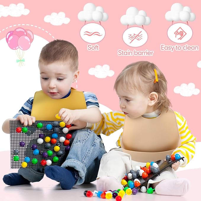 Mepase Silicone Bibs for Babies Waterproof Silicone Bibs Soft Adjustable Baby Feeding Unisex Kid Eating Supplies