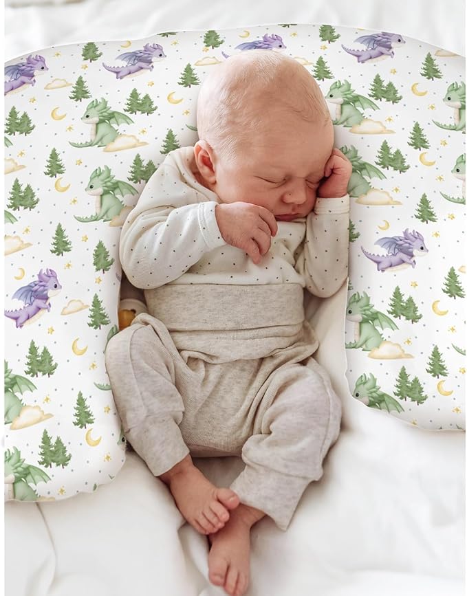 Fantasy Dragons Baby Nursing Pillow Covers for Boy Girl Fairytale Dragon Stars Trees Moon Clouds Nursery Pillowcase for Breastfeeding Pillows Cute Animal Soft Stretchy Slipcovers for Newborn Infant