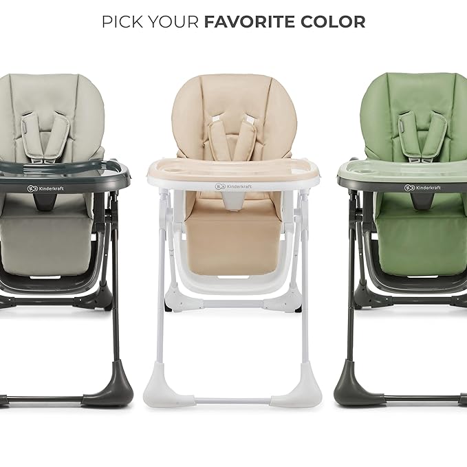 Kinderkraft Tummie, 2-in-1 high Chair, Baby Chair, Ergonomic, Comfortable, Reclining, Foldable, with Ajustable Height, Footrest, Detachable Tray, for Toddler, with Toys, Beige
