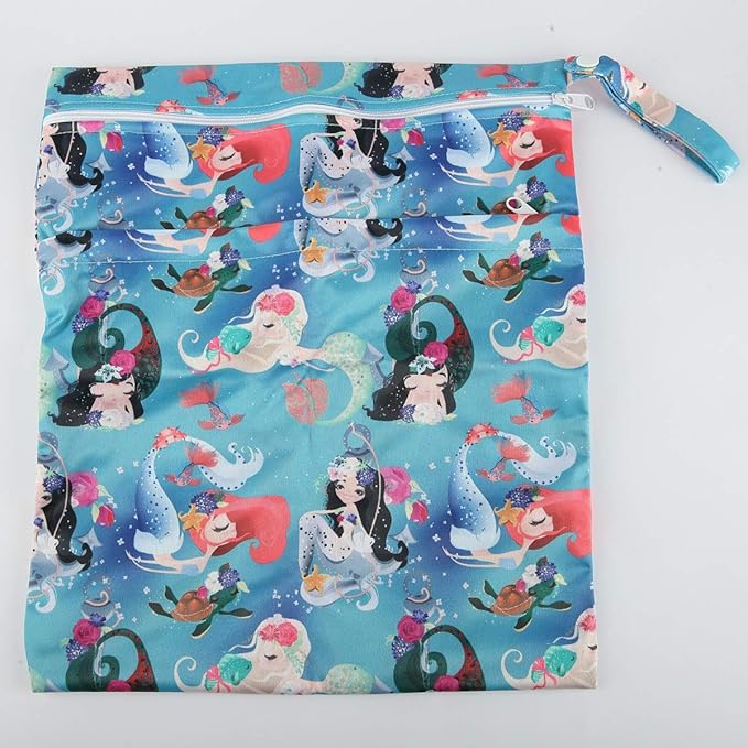 Wet Dry Bag Baby Cloth Diaper Nappy Bag Reusable Washable (Sea Mermaid)