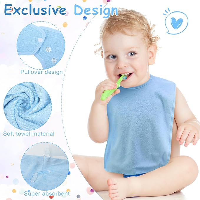 Hercicy Full Coverage Pullover Toddler Baby Bibs Terry Cloth Bibs with Snap Button for 0-4 Years Unisex Feeding Drooling