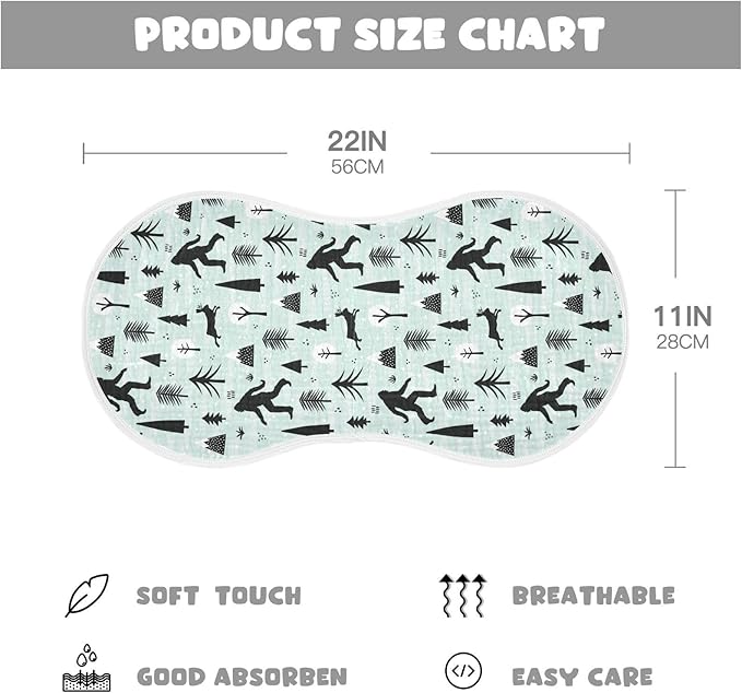 Muslin Burp Cloths for Baby Boys and Girls - 2-Pack Ultra Absorbent Bigfoot Sasquatch Muslin Washcloths, Newborn Towel, Milk Spit Up Rags, Burp Cloth Bibs for Unisex, 22 x 11 Inch