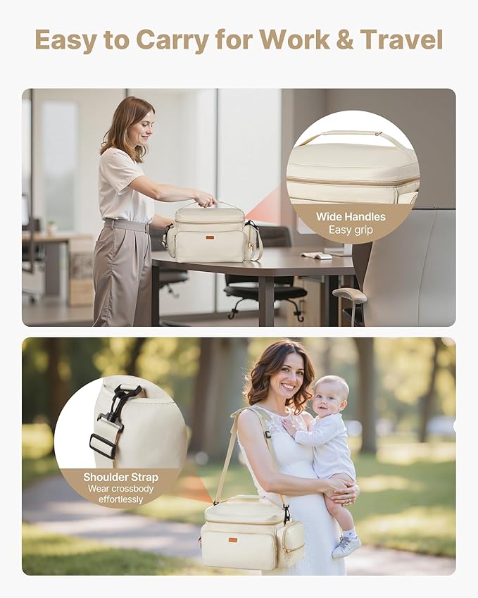 VEVOR Breast Pump Bag, Breast Feeding Bag with Waterproof Mat, Compatible with Spectra S1 & S2, Pumping & Breastmilk Storage, Portable Pump Carrying Case for Work, Travel and Family Use, Beige