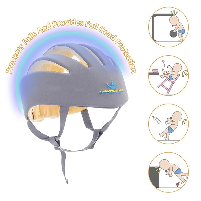 Adjustable Baby Head Protector, Baby Helmets for Crawling Walking Lightweight Safety Baby Helmet Jumping Running Breathable Hat Infant Essentials Toddler Helmets 6-24 Months (Gray)