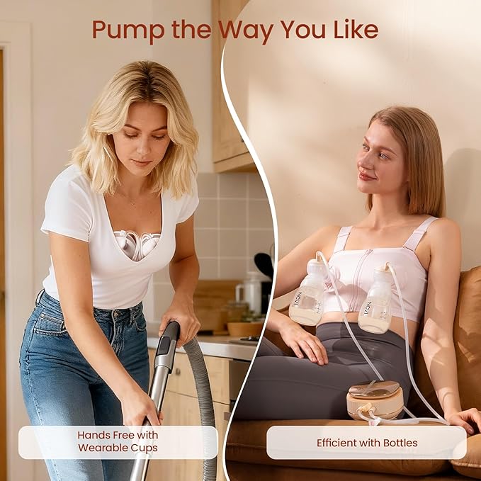 NCVI Electric Wearable Breast Pump 2-in-1, Micro-Vibration Comfort with Hospital-Grade Suction, 4400mAh Rechargeable, Fully Customizable & Efficient Portable Breastfeeding Pump for Home, Work or Go