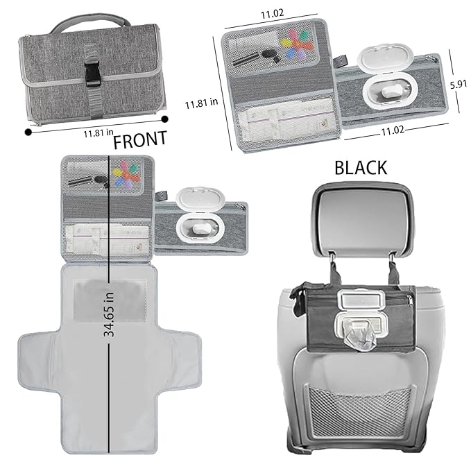 Portable Diaper Changing Pad for Baby - Waterproof Travel Changing Mat with Wipe Dispenser Pocket & Stroller Straps | Baby Registry Must Haves, Newborn Essentials & Baby Gift for Girls and Boys (Grey)