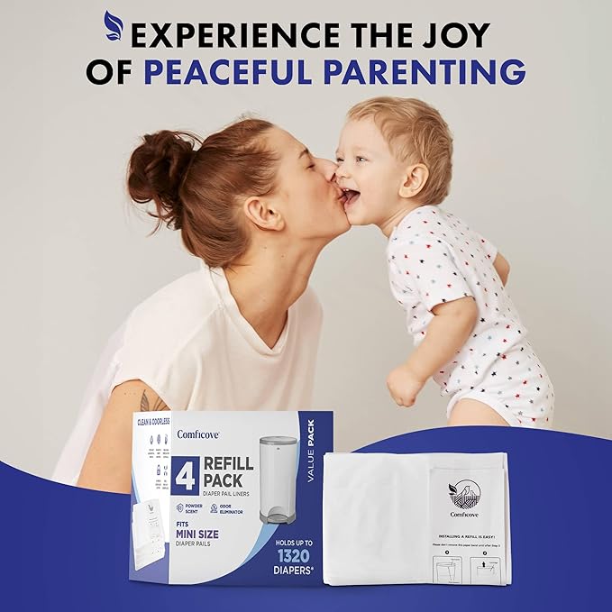 Comficove Refills Compatible with DEKOR MINI Diaper Pails | 4 Pack | Extra Thick Diaper Pail Refill Liners | Fresh Scent | Easy to Replace and Dispose of Diaper Bag | Odorless Baby Diapers Disposal