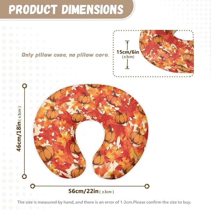 Maple Leaf Pumpkin Print Newborn Nursing Pillow Cover Soft Cozy Skin-Friendly Feeding Pillow Covers for Bottle and Breastfeeding Easy to Put On & Remove Baby Nursing Pillow Case
