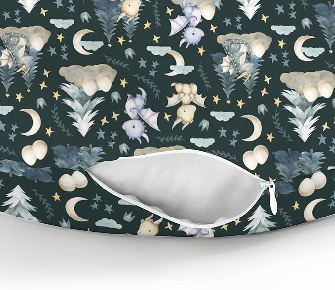 Fairytale Dragons Baby Nursing Pillow Cover for Boy Girl Cute Dragon Moon Stars Clouds Trees Eggs Nursery Pillowcase for Breastfeeding Pillows Fantasy Animal Soft Stretchy Slipcover for Newborn Infant