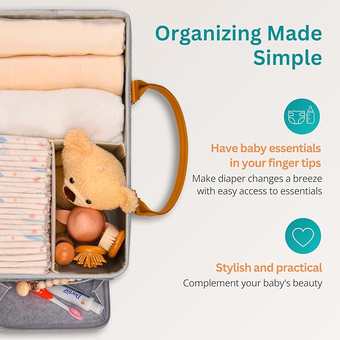 Baby Diaper Caddy Organizer with Handle, Diaper Bag Tote, Baby Organizers and Storage Diaper Organizer for Nursery Decor and Nursery Organization, Baby Basket, Diaper Bag organizer, Car Diaper Caddy