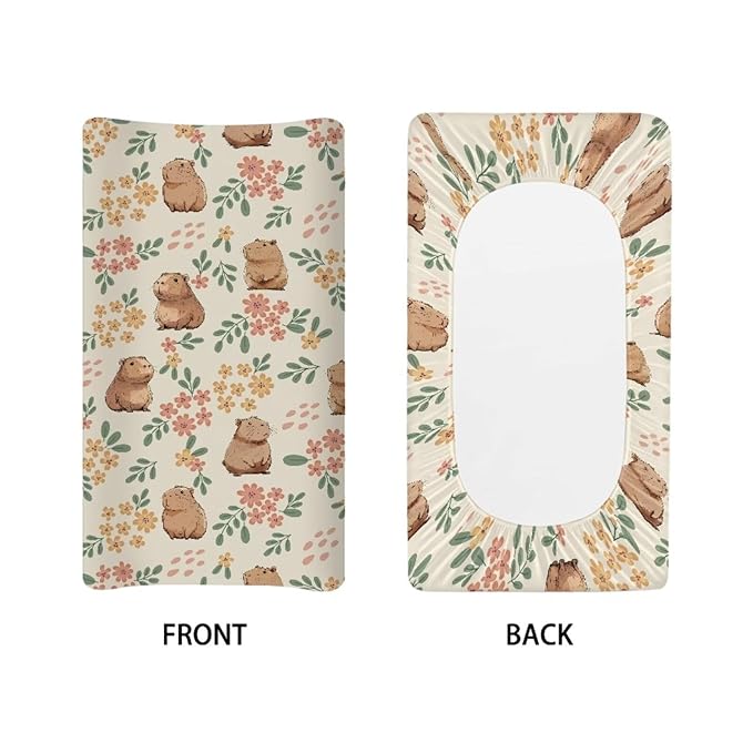 Capybara Floral Baby Diaper Changing Table Sheets Jersey Knit Breathable Changing Table Pad Cover for Infants Toddles 16 * 32 Inches