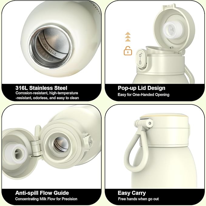 Portable Milk Warmer for Night Feeding, Heating for Breastmilk in 2-Min, Milk & Water Bottle Warmer with 18000mAh Battery, Large Capacity, Precise Temp 98°F -131°F with Pasteurization
