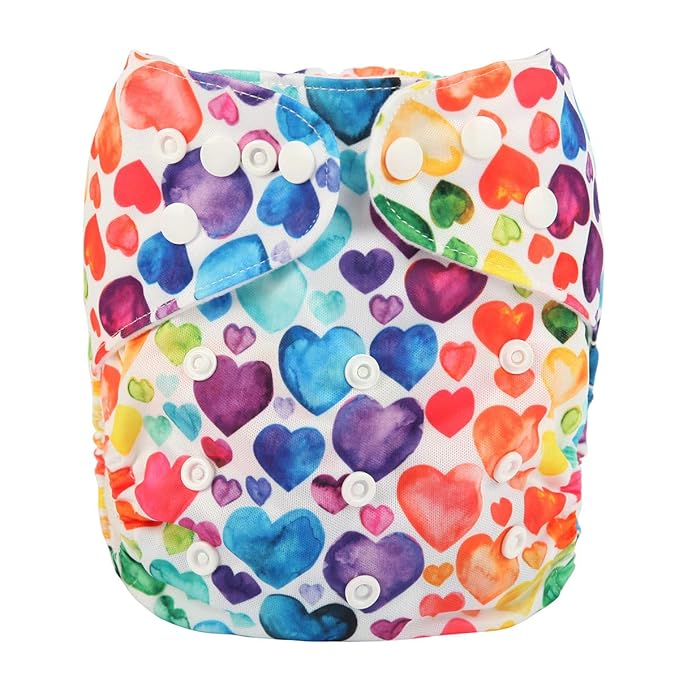 Baby Pocket Diaper Nappy Reusable Washable 8lbs to 36lbs (Multicolor Hearts)