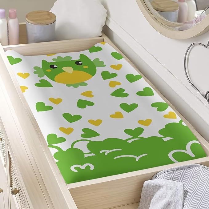 Owl Lucky Changing Table Cover for Boys Girls Waterproof Breathable Sheet Crib Mat St. Patrick's Day Table Sheets Stretchy Universal Tray Table Mat