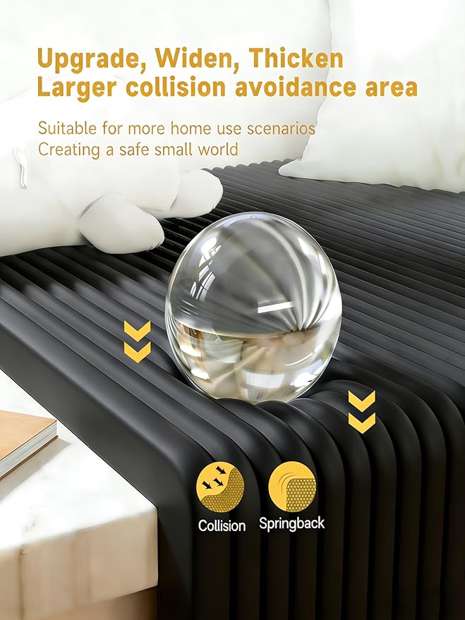 11.8''W Extra-Wide Edge Protector, 6.56FT 0.47''Th Baby Proofing Corner Guards, Safety Furniture Bumper, Pre-Taped, Thick Soft Rubber Foam Padding for Fireplace Table Stair Cabinet (Black)