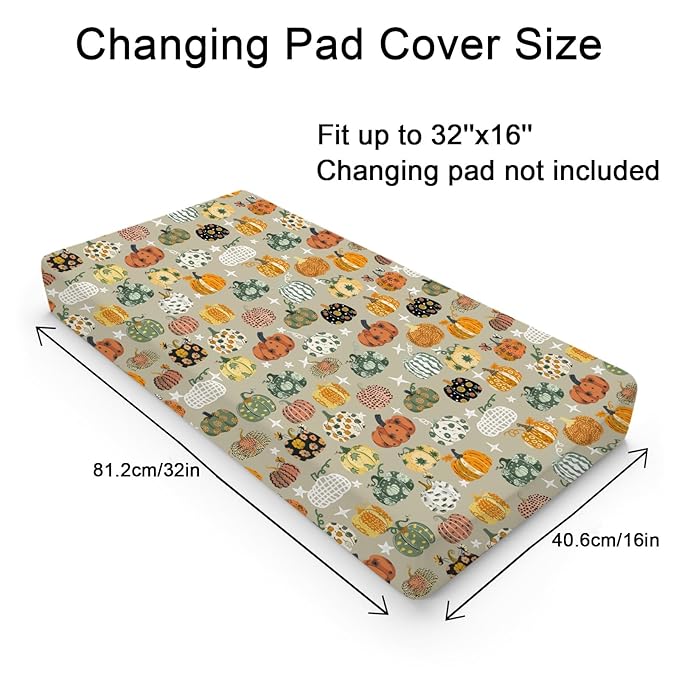 Vintage Fall Pumpkins Floral Baby Changing Pad Covers Autumn Harvest Diaper Changing Table Sheets for Boy Girl Thanksgiving Soft Breathable Stretch Baby Change Pad Table Mats 32''x16''