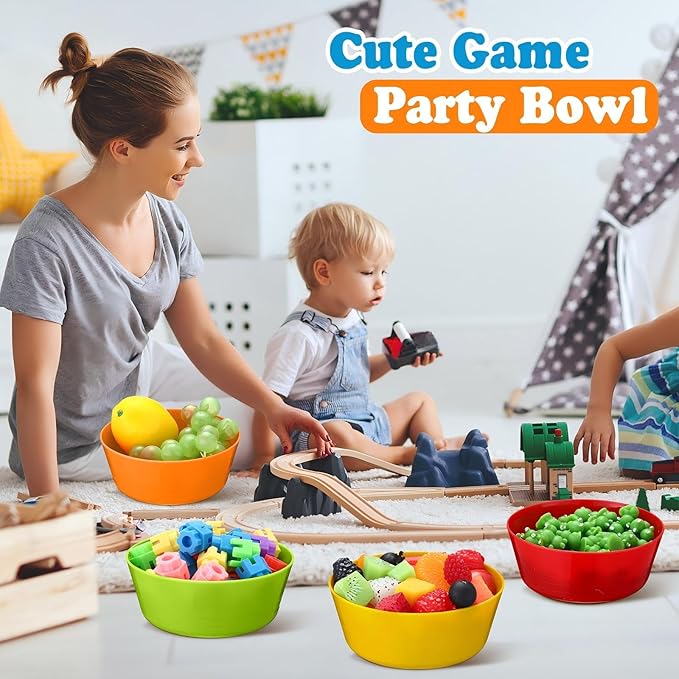 Foaincore Kids Plastic Bowls 10 oz Cereal Snack Microwave Dishwasher Safe Toddler Bowls Kids Colorful Snack Children Salad Dessert Soup Supplies(18 Pcs)