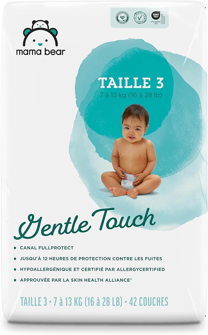Amazon Brand - Mama Bear Gentle Touch Baby Diapers, Size 3, 42 Count, Wetness Indicator, Stretchy Waistband, Skin Health Alliance Approved
