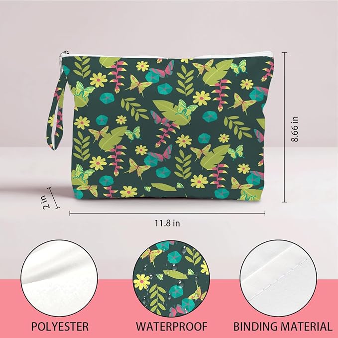 Wet Dry Bag, Wet Bag for Swimsuit, Diaper Sunscreen Large Zipper Pouch Waterproof Pouch, Beach Bags for Women, Gifts for Ladies Girls Friends Colleagues and Sisters, Floral and Butterfly Patterns