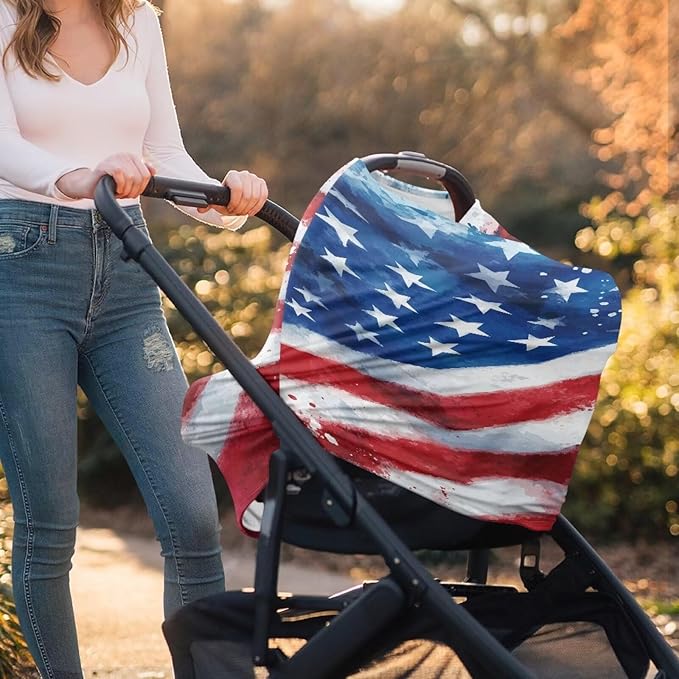 Belidome American Flag Nursing Cover Up for Breastfeeding 4th of July Breast Feeding Covers for Women Patriotic Red White and Blue Car Seat Canopy for Babies