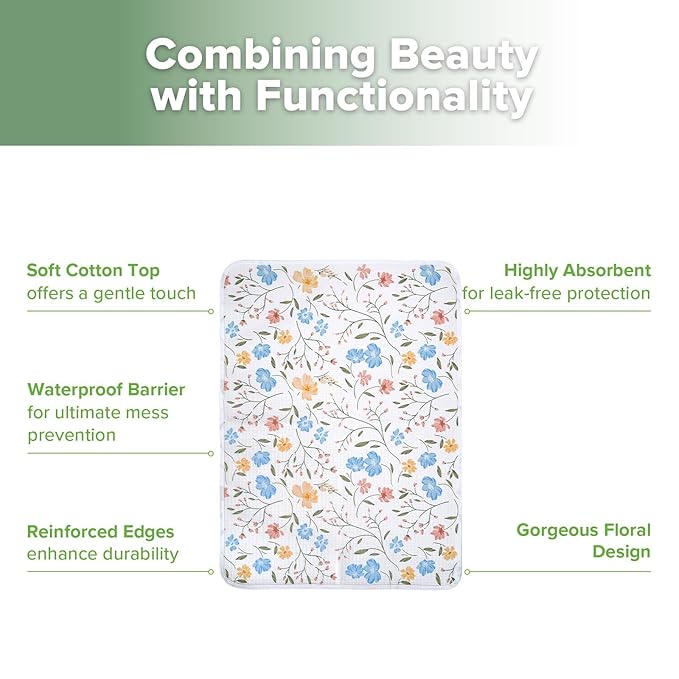 haakaa Waterproof Changing Pad Liners, 100% Cotton, Soft & Breathable (1pc, 19.5" x 27.5" Garden Flow)