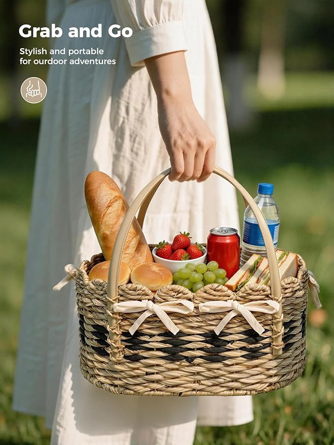 Diaper Caddy Organizer, Hand Woven Scalloped Diaper Caddy Basket Changing Table Organizer, Natural Seagrass Wicker Nursery Bakset Picnic Basket Household Organizer, Natural