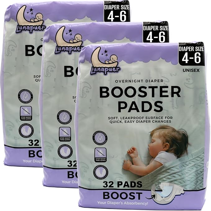 Diaper Booster Pads Overnight – Adhesive Diaper Inserts for Boys & Girls – Overnight Liners for Sizes 4–6 – Stops Leaks, Reduces Rash – Booster Pads Baby (3 Packs)