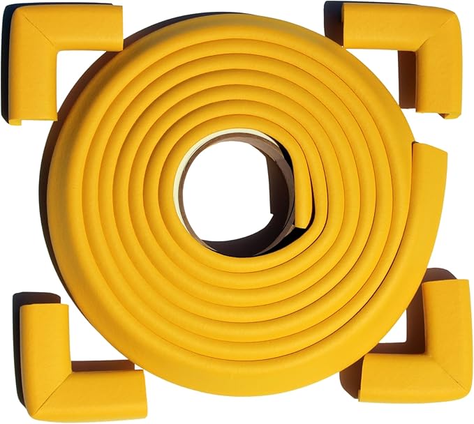 Cardinal Gates EC12CC4 Corner & Edge Cushions for Baby Proofing - Corner Protectors with Edge Protectors - 12 Foot Roll of Padding & Four 3" x 1.5" Corners - Made in The USA - Yellow